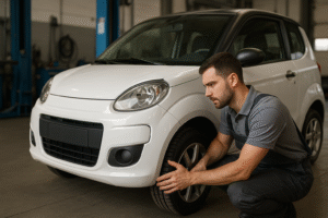 Technicien_inspectant_les_pneus_d_une_voiture_sans_permis_dans_un_centre_agr
