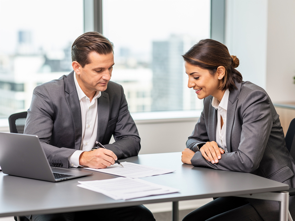 Courtier en assurance conseillant un professionnel