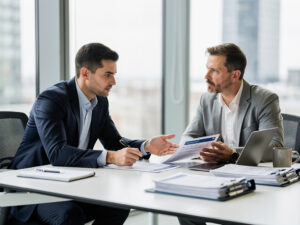 professional insurance advisor explaining documents