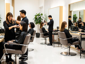 salon de coiffure accueillant plusieurs clients
