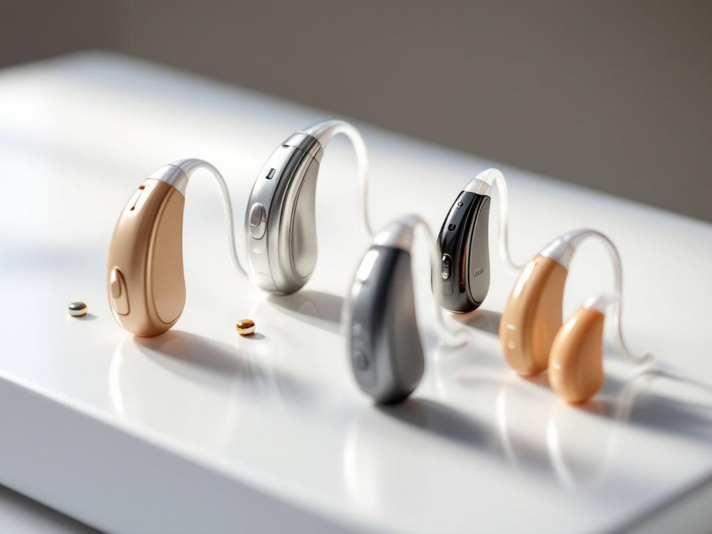 Gamme d'appareils auditifs modernes de différents types et tailles