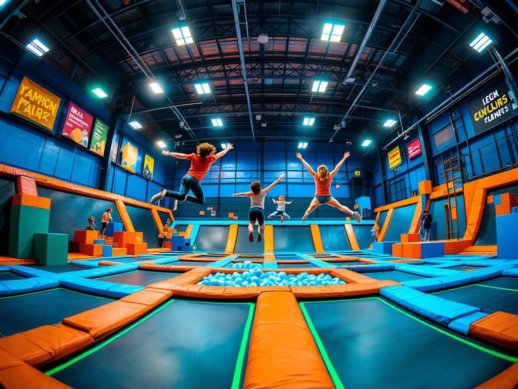 Parc de trampolines coloré avec enfants sautant - RC Pro trampoline park