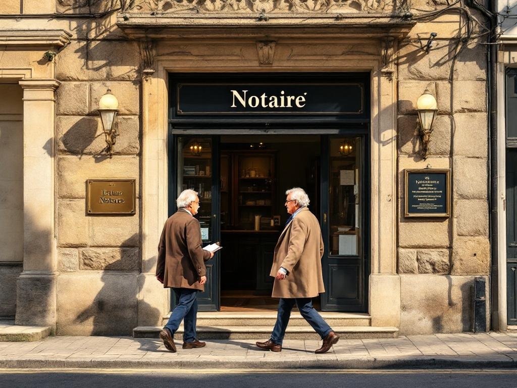 Maison notariale en pierre avec panneau succession - héritage de terrain non bâti