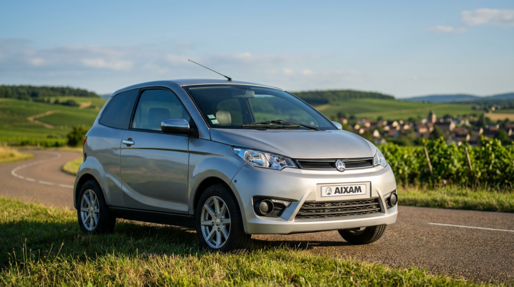 aixam city grise sur une route de campagne verdoyante