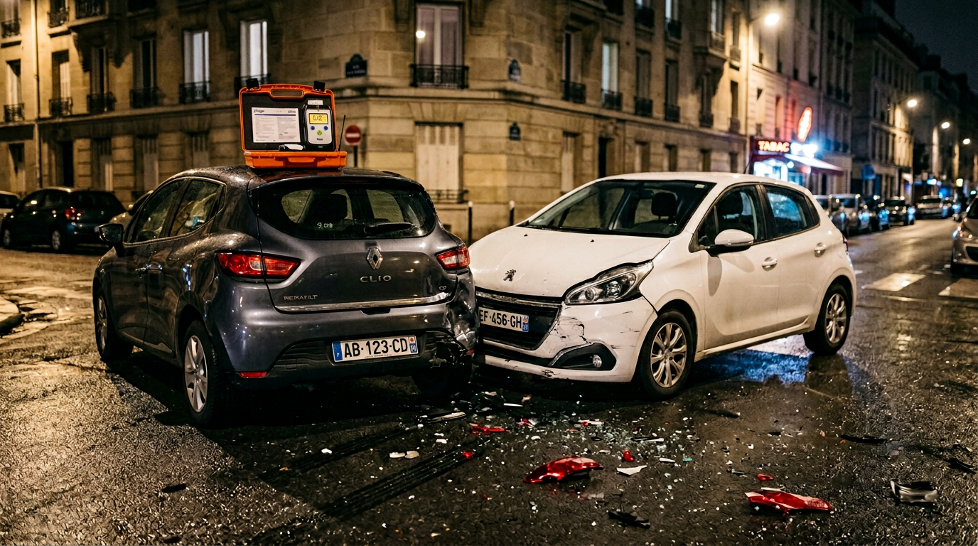 Contrôle d'alcoolémie par les forces de l'ordre sur une route française de nuit