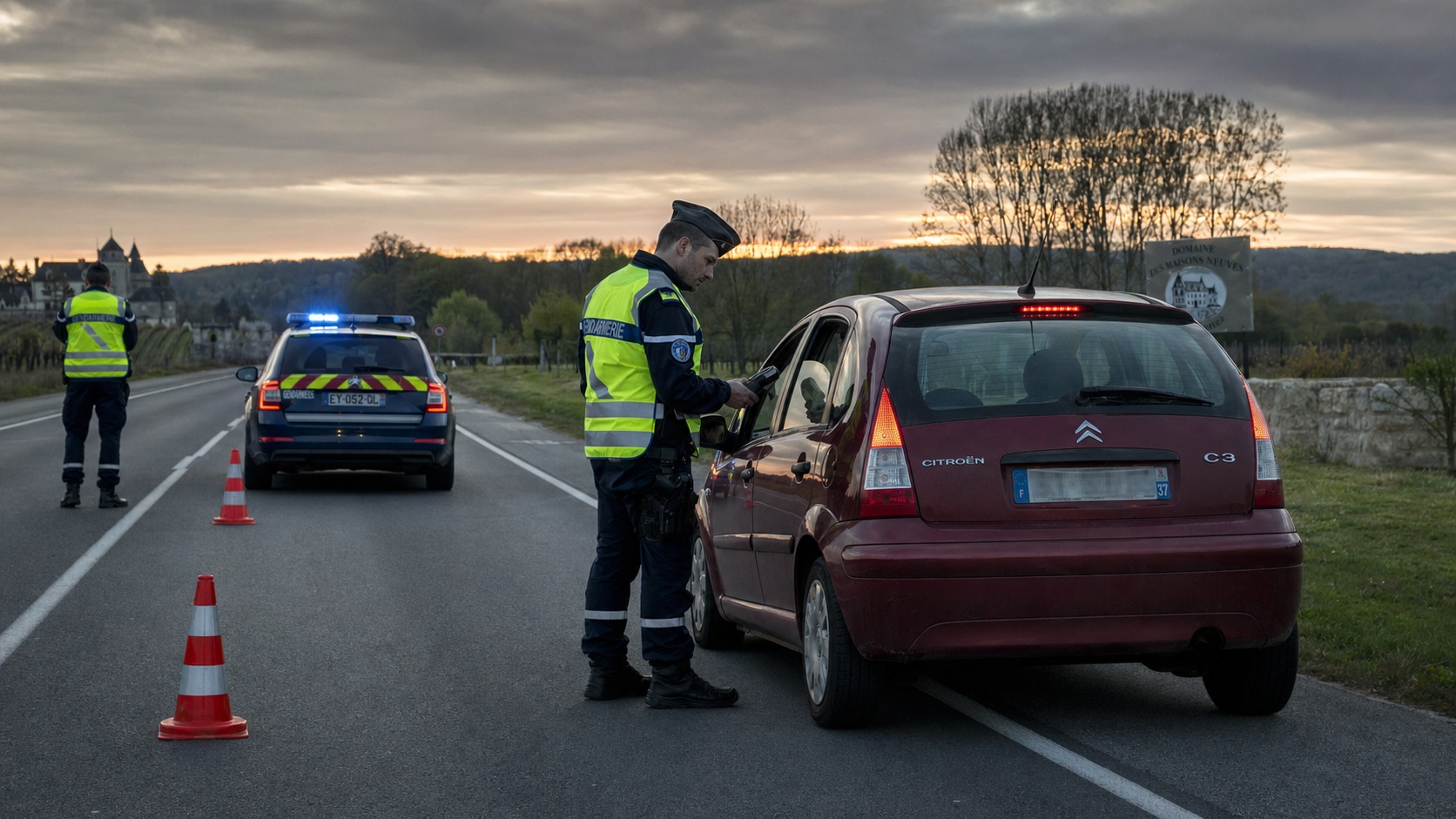 Conducteur tenant un permis de conduire suspendu devant sa voiture garée