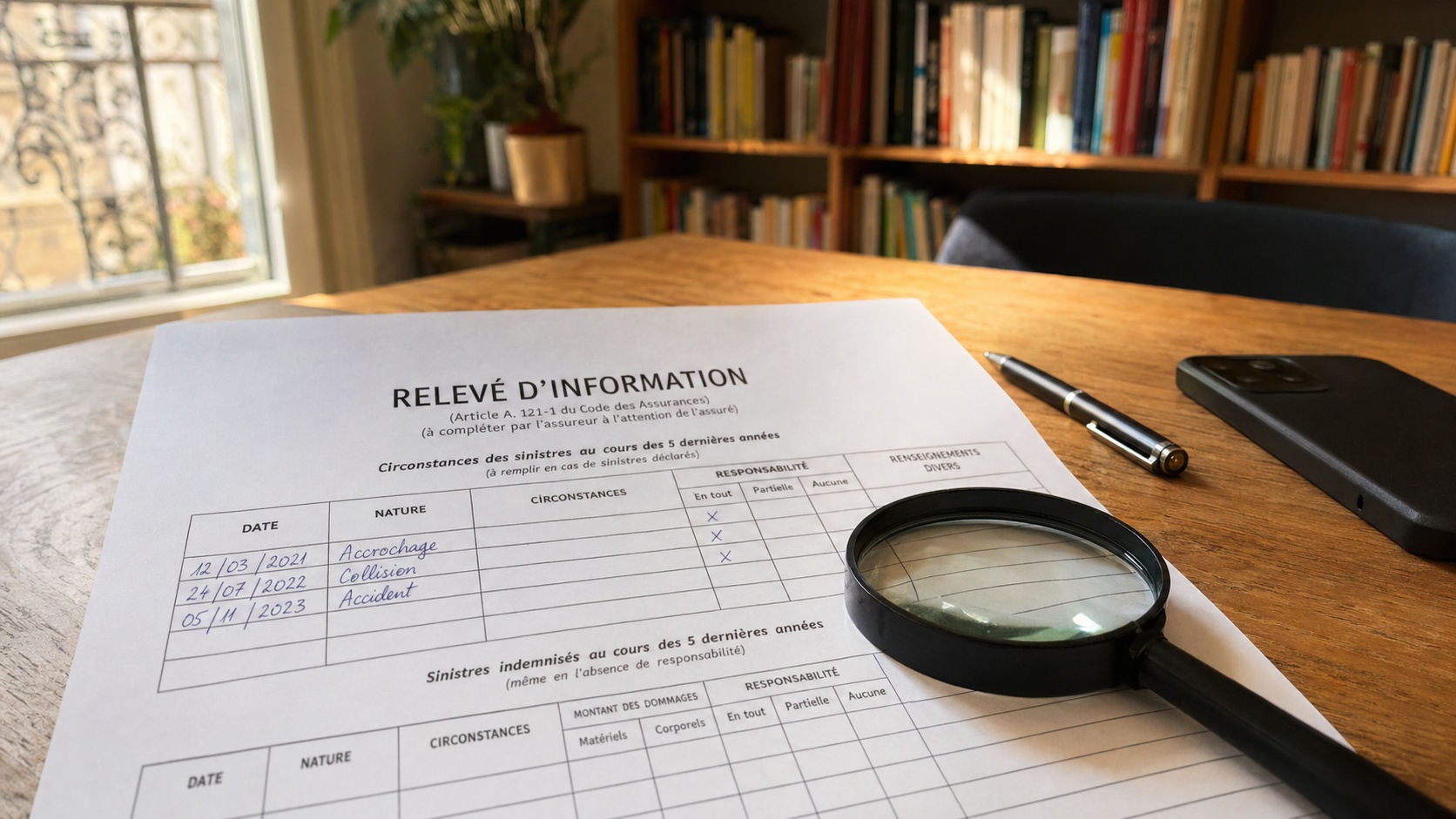 Document de résiliation d'assurance auto avec relevé d'information sinistres