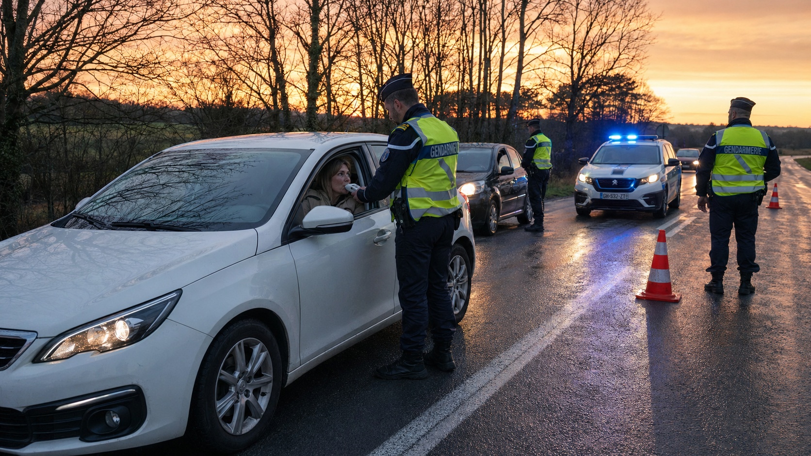 Contrôle d'alcoolémie par gendarmerie sur route nationale française