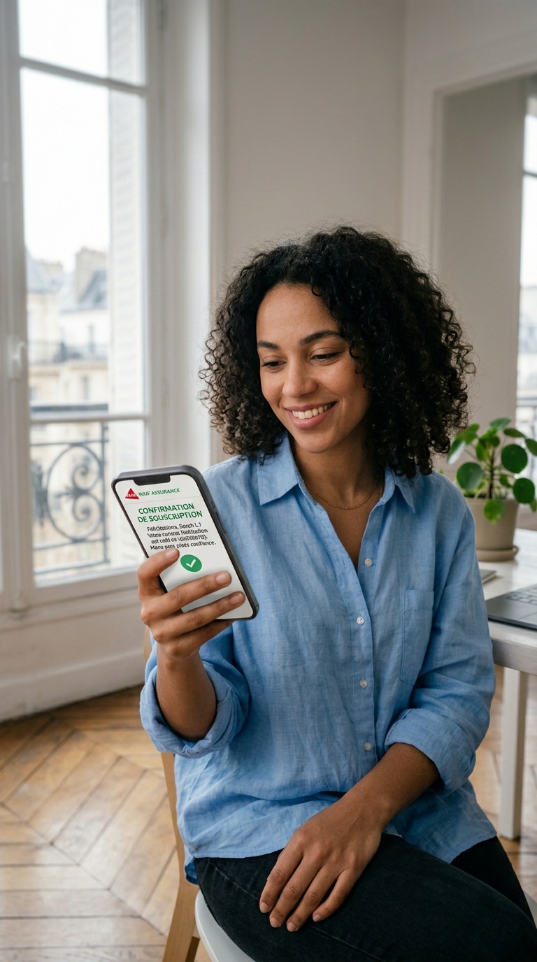 Personne souscrivant une assurance temporaire Europe sur smartphone avant un road trip