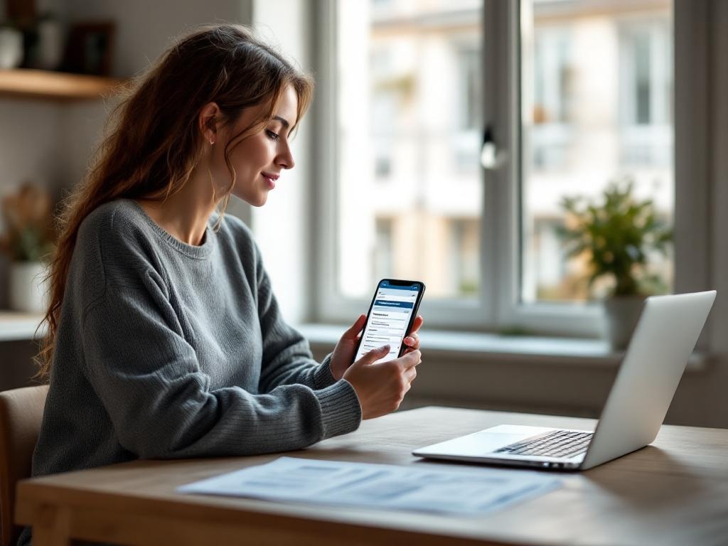 Personne souscrivant une assurance temporaire VSP depuis un smartphone, interface en ligne moderne