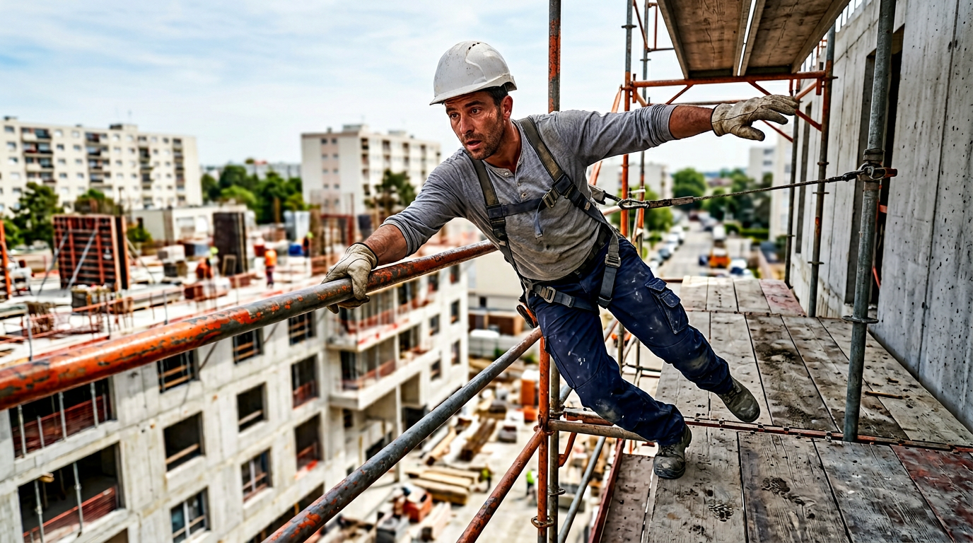 Artisan du BTP victime d'une chute sur un chantier, illustration du risque d'incapacité pour un TNS