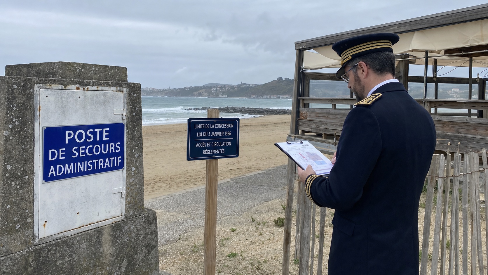 Inspection préfectorale d'une concession de plage avec vérification des documents réglementaires sur le domaine public maritime