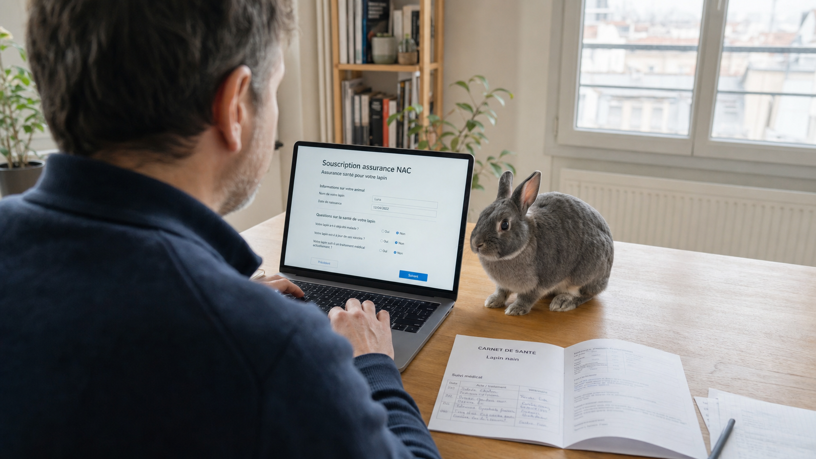 Propriétaire souscrivant une assurance NAC lapin en ligne sur tablette