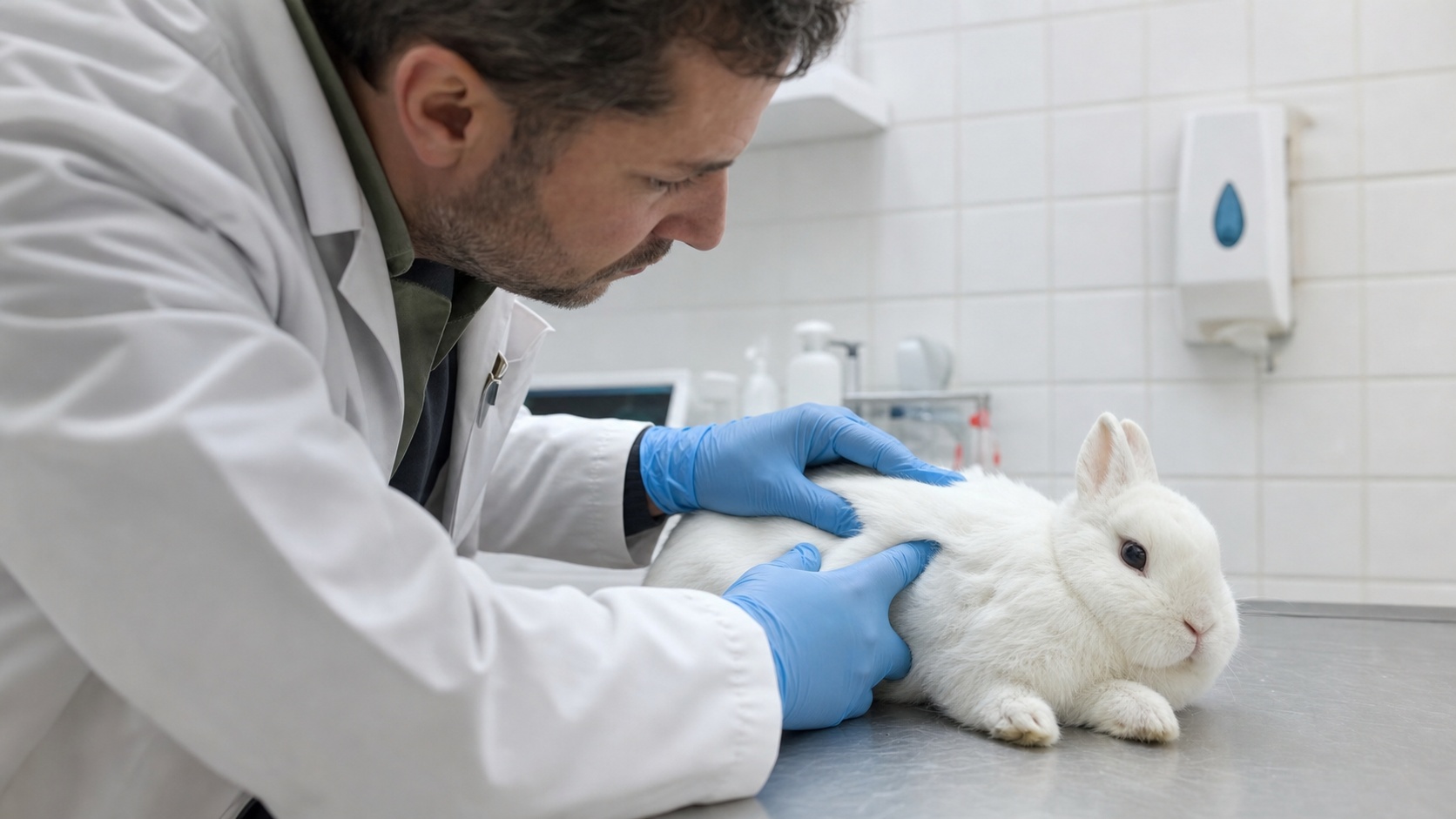 Lapin de compagnie chez le vétérinaire lors d'une consultation
