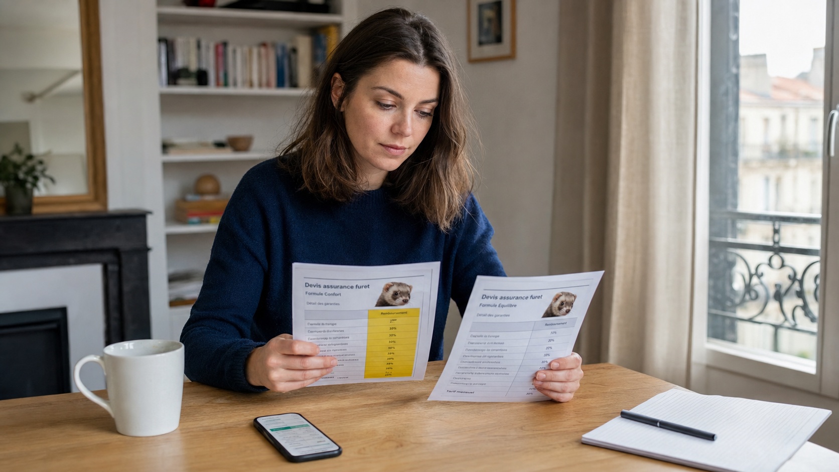 Comparaison de devis assurance NAC sur tablette dans un bureau de courtier
