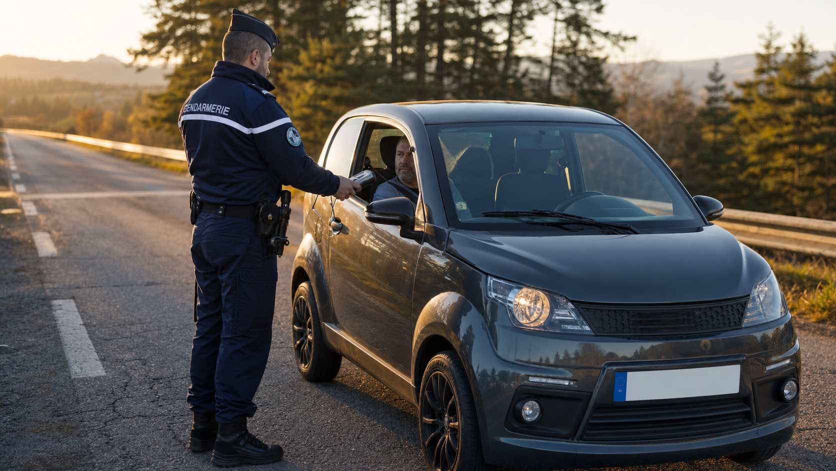 Conducteur en situation d'annulation de permis au volant d'une voiturette sans permis Aixam en ville