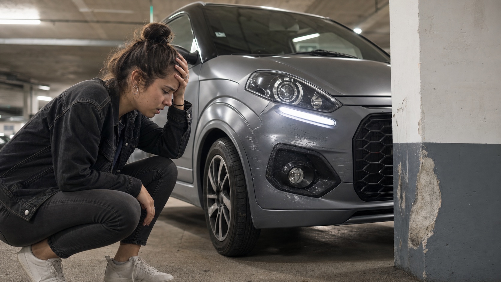 Accrochage en parking impliquant une voiturette Aixam, illustration du risque sinistre sans franchise