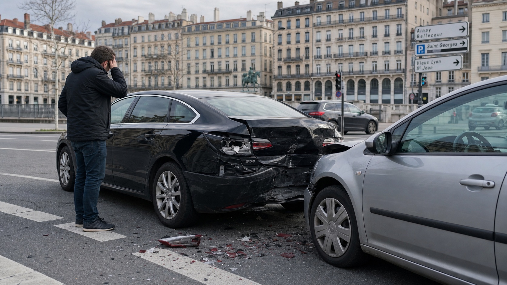 Accident d'un véhicule VTC en zone urbaine illustrant le risque de sinistre sans couverture flotte adaptée