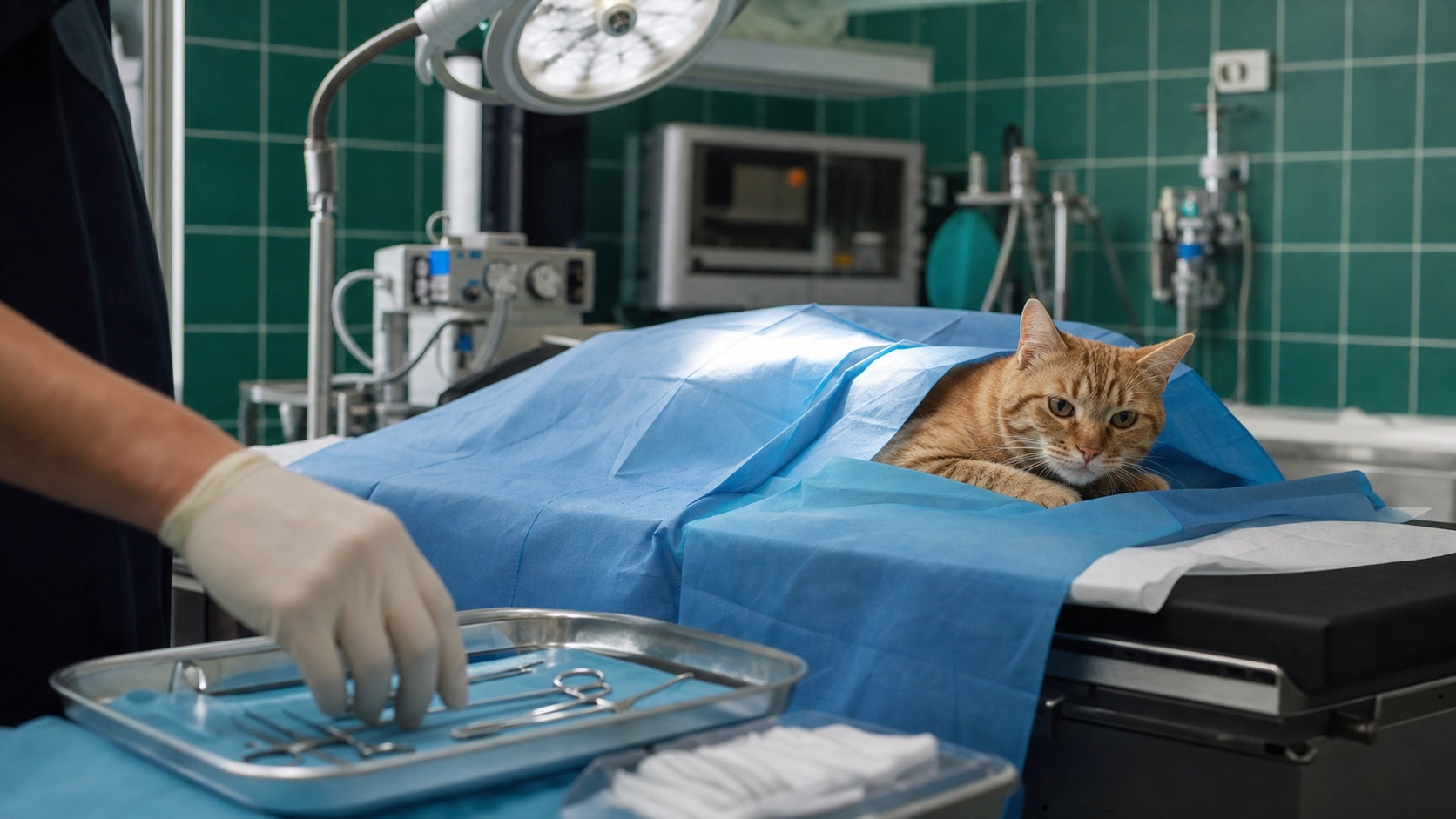 Vétérinaire préparant un chat pour une opération de stérilisation en clinique vétérinaire
