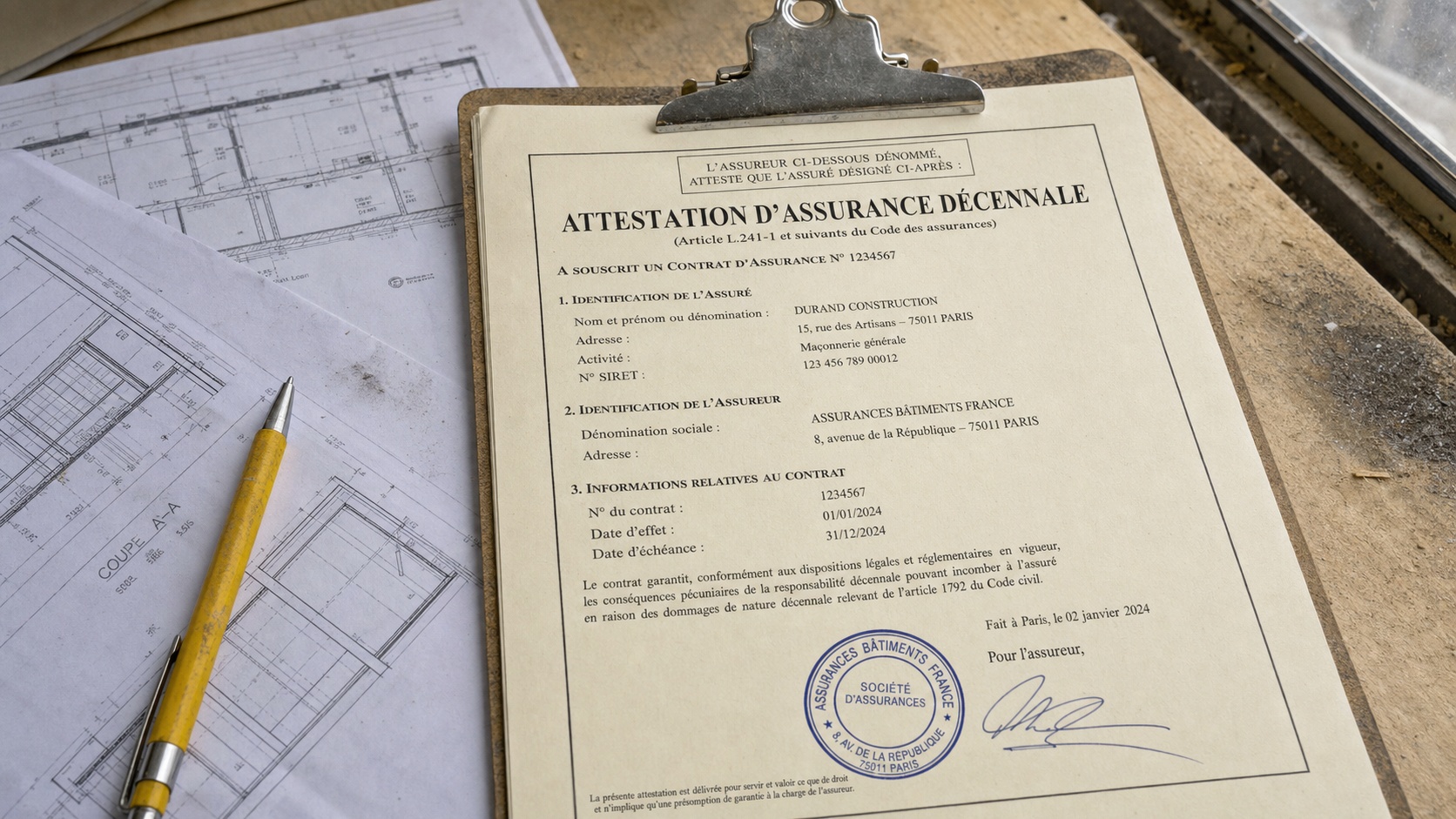 Courtier BTP présentant les options d'assurance décennale à un artisan lors d'un rendez-vous conseil