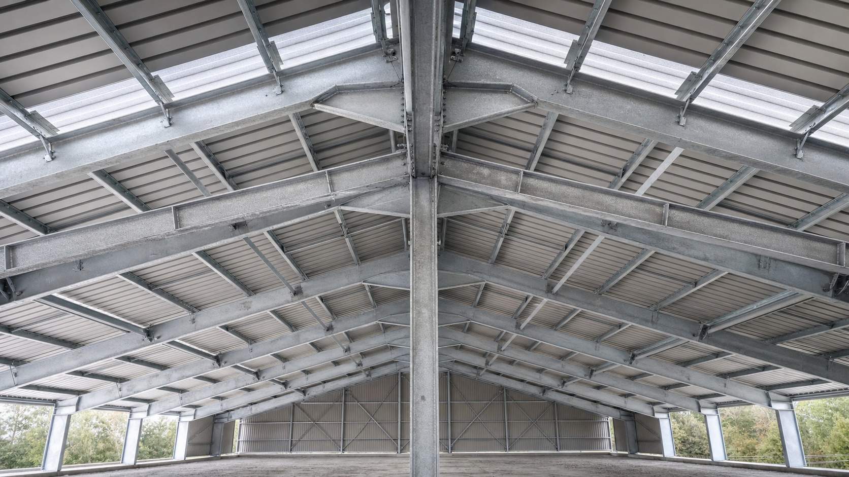 Détail de connexion boulonnée sur une structure métallique industrielle avec profilés acier IPE