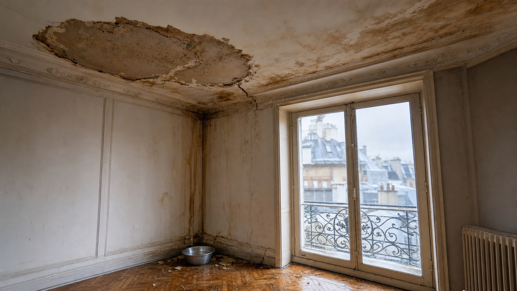 Couvreur sur un toit en ardoise effectuant des travaux de réfection, risque de dommage décennal