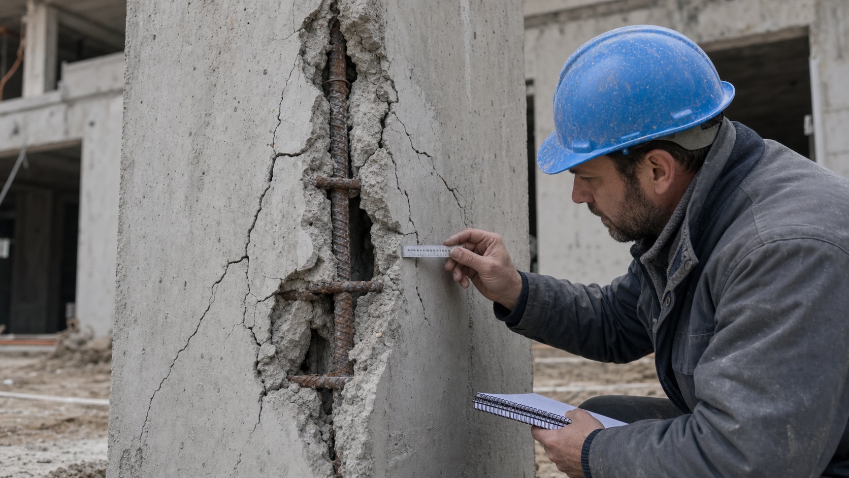 Équipe d'une entreprise de gros œuvre sur un chantier de béton armé avec coffrages et armatures métalliques