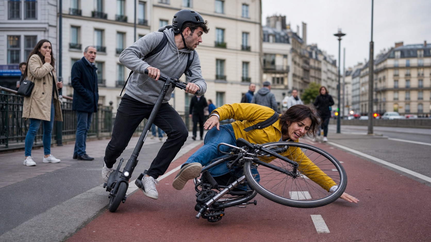 Conducteur en défaut d'assurance sur trottinette électrique contrôlé par la police sur un boulevard parisien