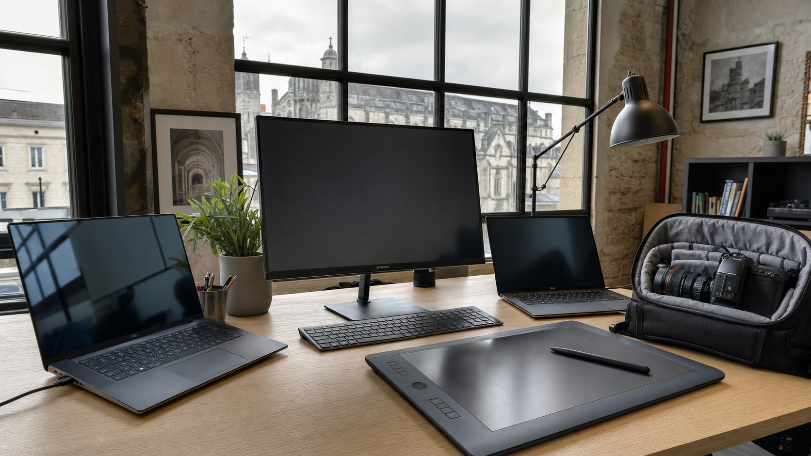 Matériel informatique professionnel - ordinateurs portables et tablettes sur un bureau de consultant